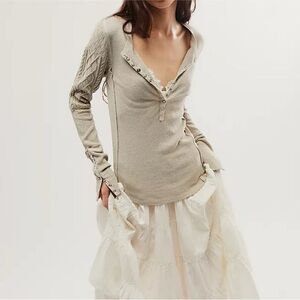 Free People We the Free Twisted Cable Cuff Waffle Henley Beige S